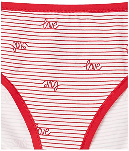 Amazon Essentials Women's Cotton Bikini Brief Underwear - Discontinued Colors, Pack of 6, Hearts/Multicolor/Stripe, Large
