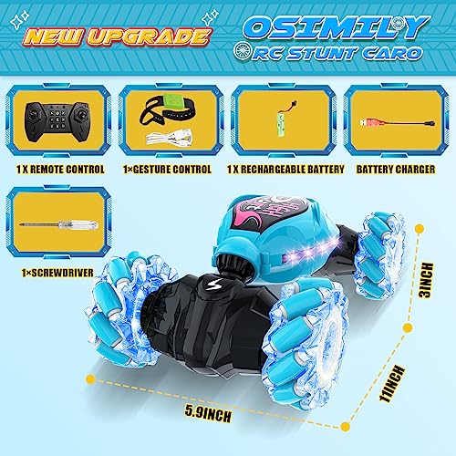OSIMILY Remote Control Car,2.4GHz LED Gesture Sensing RC Stunt Car,4WD Double Sided Rotation RC Car with Lights and Music,All Terrain Rotation Drift Car Birthday Gifts for Boys Girls (Black)