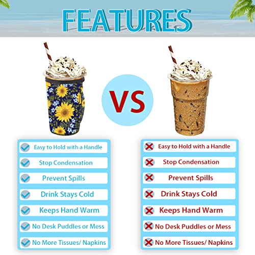Reusable Iced Coffee Cup Sleeve Xmas Tree Cakes Neoprene Insulated Sleeves Cup Holder with Handle Tumbler Sleeve Insulator Sleeves for Cold Hot Drinks Beverages 24-28oz