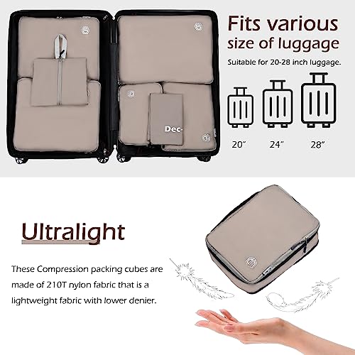 Dec-Mec 4Set Ultralight Nylon Compression Packing Cubes Expandable Packing Organizers for Carry on suitcase, Compression Cubes with Shoe Bag for Travel Accessories Luggage(Ash Brown)…