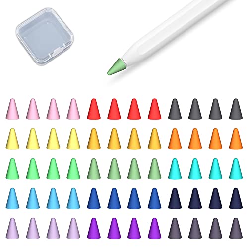 AmberVec 60 Pack Tip Cover for Apple Pencil 2nd Generation and 1st Generation, Comaptible with Apple Pencil Nib, Anti-Slip Slicone Tips Cover, Medium Resistance, Multicolor
