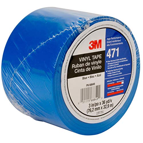 3M Vinyl Tape 471, 3 in x 36 yd, Blue, 1 Roll, Paint Alternative for Floor Marking, Social Distancing, Color Coding, Safety Marking