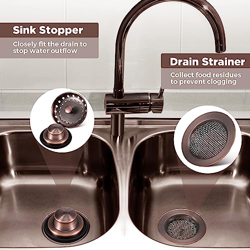 Mudder 3 Pcs Kitchen Sink Drain Strainer and Stopper Stainless Steel Garbage Disposal Plug with Handle Universal Anti-Clogging Kitchen Sink Filter Sieve Basket Strainer(Antique Copper)