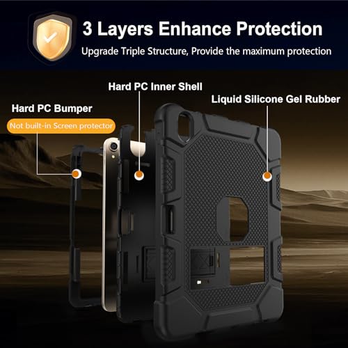 Rantice iPad Air Case 11-inch M2 (2024) /iPad Air 5th/4th Gen 10.9", Shockproof Rugged Case with Kickstand & Pencil Holder, Drop Protection, Compatible with iPad Air 6th/5th/4th Gen, Black