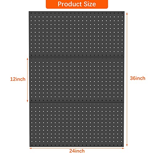 TORACK 3Pcs Metal Pegboard Panels for Wall Garage Utility Tools Pegboard Storage System for Workbench, Shop, Shed Modular Peg Board Organizer Board Kit(Pack of 3, Black)