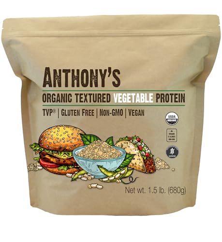 Anthony's Organic Textured Vegetable Protein, TVP, 1.5 Pound, Gluten Free, Vegan, Made in USA, Unflavored