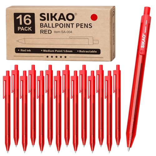 Red Pens | 16 Pack Retractable Ballpoint Pens Multipack | Red Ink Medium Point 1.0mm | Smooth Writing Ball Point Pens | School Office Supplies(Red Ink)