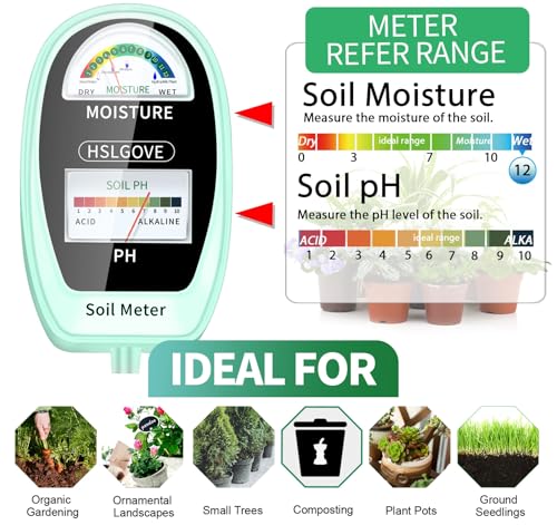 HSLGOVE Soil Test Kit, 2-in-1 Soil Moisture Meter/Soil PH Meter, Dual Screen Soil Tester, Soil Moisture Meter for Plants Watering/Gardening for Lawn,Farm Indoor&Outdoor Use-SkyGreen
