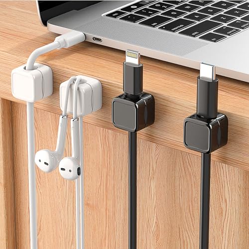 Picozon 6 Pack Magnetic Cable Clip Organizer Cord Holder, Picozon Adhesive Cable Management, Wire Phone USB Charger Cable Holder Keeper Organizer for Car, Office Home Desktop, Wall, Night Table