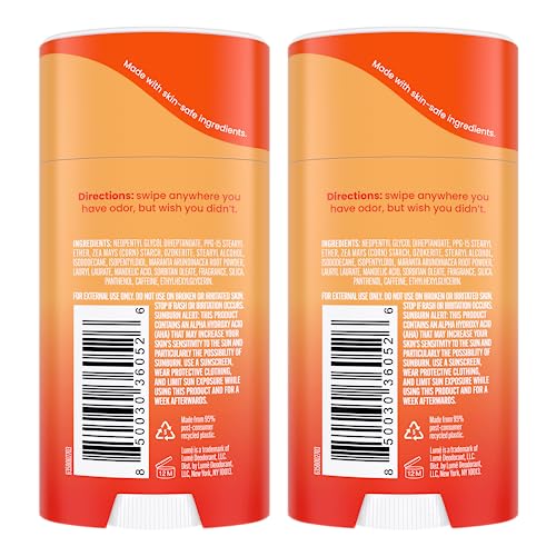 Lume Whole Body Deodorant - Smooth Solid Stick - 72 Hour Odor Control - Aluminum Free, Baking Soda Free and Skin Safe - 2.6 Ounce (Pack of 2) (Clean Tangerine)