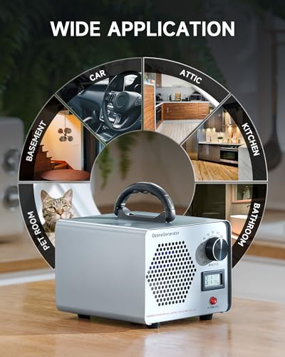 CREWORKS Ozone Generator, 5000 mg/h High Capacity Ozone Machine for Car Home Smoke Pet Odor Removal, Commercial Ozone Odor Eliminator Air Purifier with Timer Display for 3200 sq ft Room, Silver