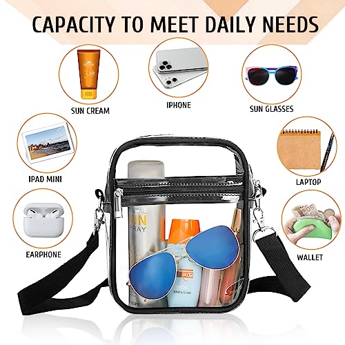 LWWTBS Clear Crossbody Purse Bag Stadium Approved Clear Purse for Work Concert Sports Adjustable Strap Clear Concert Bag for Women (Small-Black)