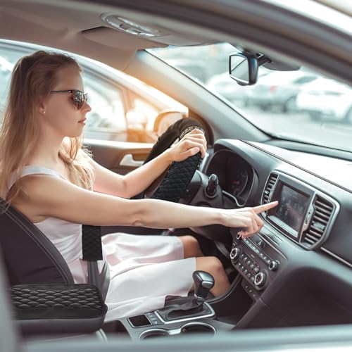 BBTO 43 Pcs Bling Car Accessories Set for Women Front Seats and Rear Bench Polyester Car Seat Protectors Wheel Cover Seat Floor Mats Full Crystal Automotive Interior Decor(Black)