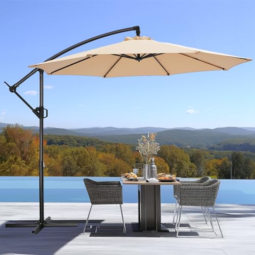 HOMSHADE 10ft Offset Patio Umbrella - Offset Hanging Cantilever Patio Outdoor Market Umbrella UPF50+ UV Protection with Easy Tilt Adjustment and Crank for Pool Deck and Garden (Beige)
