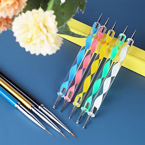 Artdone Nail Art Brushes set,Nail Art Tool Set,Nail Dotting Tools,Nail Dust Brush,Striping Nail Art Brushes for Long Lines,Nail Drawing Pen For Nail Design.…
