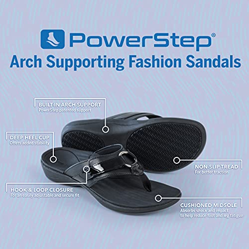 Powerstep ArchWear, Arch Supporting Thong Sandal, Women's Orthotic Casual Flip Flop, Dress Black, 6