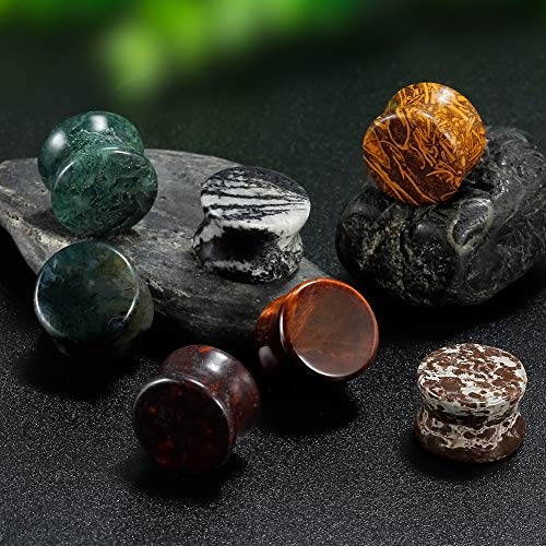 COOEAR 14PC 7 Pairs Stone Ear Plugs Double Flare Saddle Stretching Gauges Expander Stretchers 2G(6mm)-5/8"(16mm)