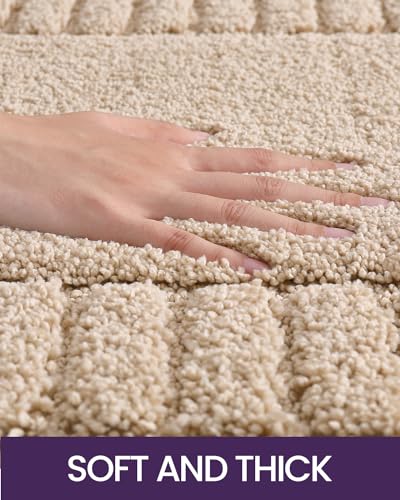 DEXI Bathroom Rugs 16"x24", Non Slip Bath Mats for Bathroom Floor, Ultra Soft and Absorbent Bath Rug Shower Carpet, Machine Washable, Beige