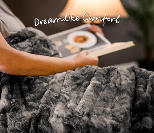 Chanasya Premium Wolf Faux Fur Throw Blanket - Soft, Fuzzy Sherpa & Minky Throw Blanket - for Bed or Couch - 92" x 85” (Queen Size) - White