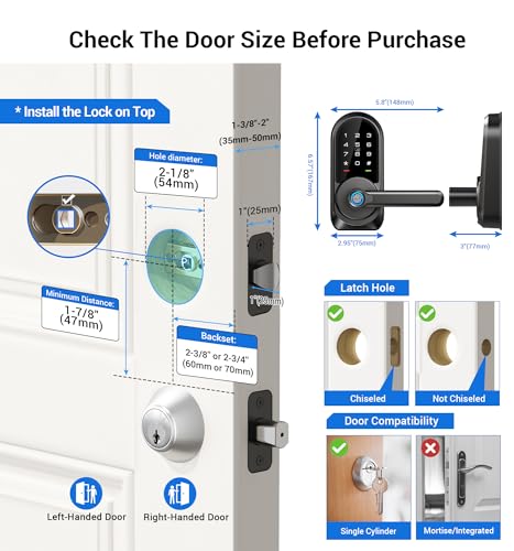 Veise Smart Lock, Keyless Entry Door Lock with Handle, APP Control Fingerprint Door Lock, 7-in-1 Smart Locks for Front Door, Electronic Digital Lock with Keypad, Front Door Lock Set, Matte Black