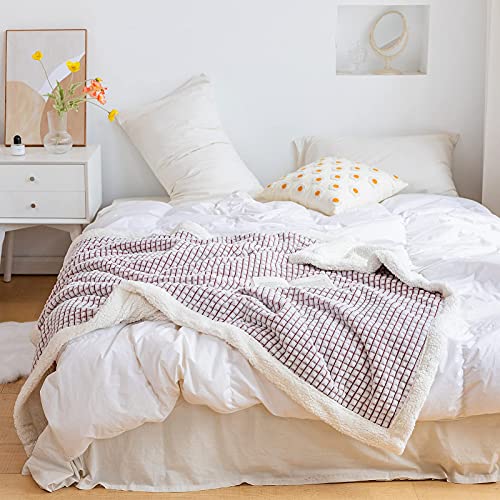 LOMAO Sherpa Blanket Throw Blanket Soft Warm Fleece Blanket Thick Blanket with Grid Pattern for Couch Sofa Bed Chair Home Decor (Brown, 51"x63")