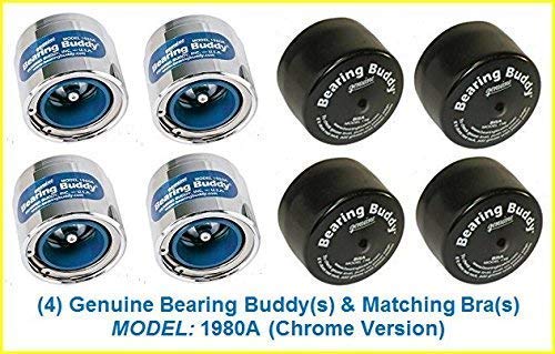 Bearing Buddy (4) 1.980 Boat Trailer Genuine CHROME with Protective Bra & Auto Check 1980A 42202 (2 Pairs)