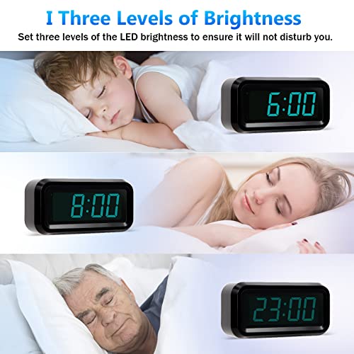 Timegyro Digital Alarm Clock Battery Operated with LED Display for Bedrooms, Long Battery Life, 3 Brightness Adjustable, 12/24 Hour, Snooze, Black Case with Blue Digits