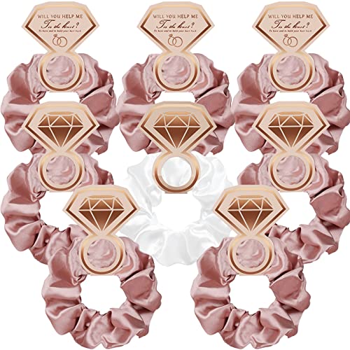 Bridesmaid Scrunchies 8pcs Satin Proposal Gifts Elastics Hair Ties Bachelorette Soft Scrunchy Hair Bands Hair Styling Accessories Party Favors for Wedding Parties Bridal ShowerWhite Champagne
