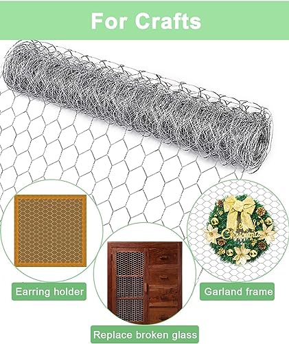 HONSREO Chicken Wire Fencing 16.9 Inch x 32.8 Ft, Poultry Wire Netting 0.6 Inch Hexagonal Galvanized Floral Fence Mesh for Pet Rabbit Coop