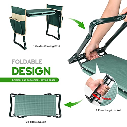 KVR Upgraded Garden Kneeler and Seat with Thicken & Widen Soft Kneeling Pad,Heavy Duty Foldable Gardener Stool with 2 Tool Pouches,Gardening Gifts for Women Mom Men Seniors¡…