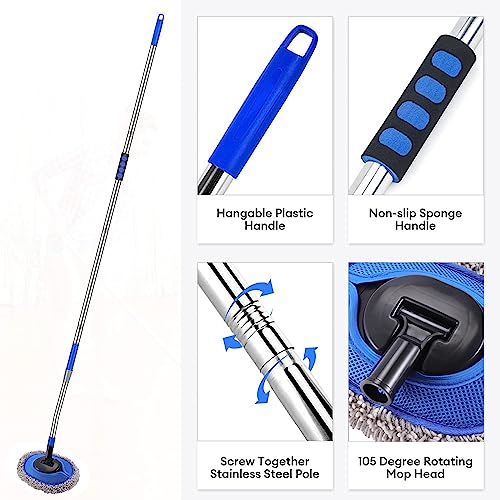 Wall Cleaner, Max 66'' Wall Mop with Long Handle, Ceiling Dust Mop with 15° Labor-Saving Elbow Extension Pole, Baseboard Duster Washer Scrubber, High Reach Window Cleaning Brush, Roof Cleaning Tool-GY