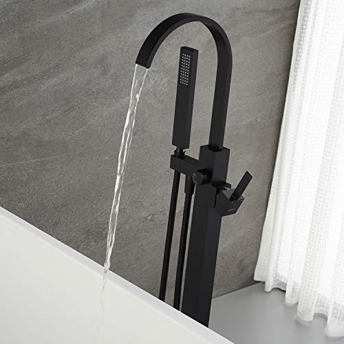 Artiqua Freestanding Bathtub Faucet Tub Filler Black Floor Mount Single Handle with Hand Shower