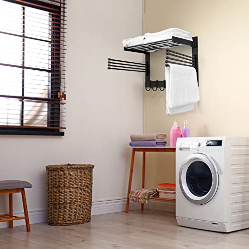 BATODA Wall-Mounted Steel Clothes Drying Rack - Swivel Towel Hanger for Laundry Room & Bathroom - Space Saver (Steel)