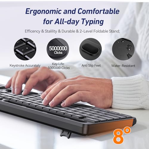 Wireless Keyboard and Mouse Combo, Acebaff 2.4G Quiet Wireless Keyboard Mouse with Phone Tablet Holder,11 Shortcut Keys,Cordless USB Mouse and Keyboard for Computer,PC,Mac,Windows