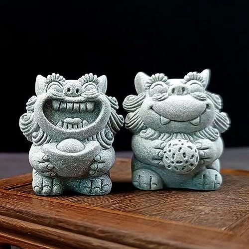 livelyfish Fish Tank Fu Foo Dogs Statues Decorations A Pair of Asian Japanese Sandstone Lion Figures Sculpture for 10 Gallon Tanks Aquarium, Garden Bonsai Decor Gifts,E (L)