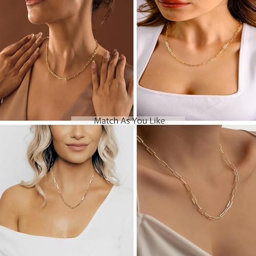 Waitsoul 925 Sterling Silver Paperclip Chain Lobster Clasp 4mm 18k Gold Over Paperclip Link Curb Chain Necklace for Women Men Diamond Cut 16-30 Inches(20)