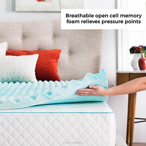 Linenspa 3 Inch Gel Swirl Convoluted Memory Foam Topper +Cover – Improved Airflow –Machine Washable-Cover, Twin XL