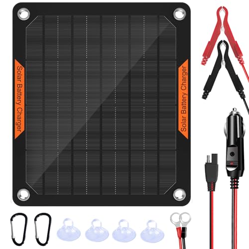 OYMSAE 5W 12V Solar Car Battery Charger Portable Waterproof Solar Power Battery Charger & maintainer with Trickle Cigarette Lighter Plug & Alligator Clip