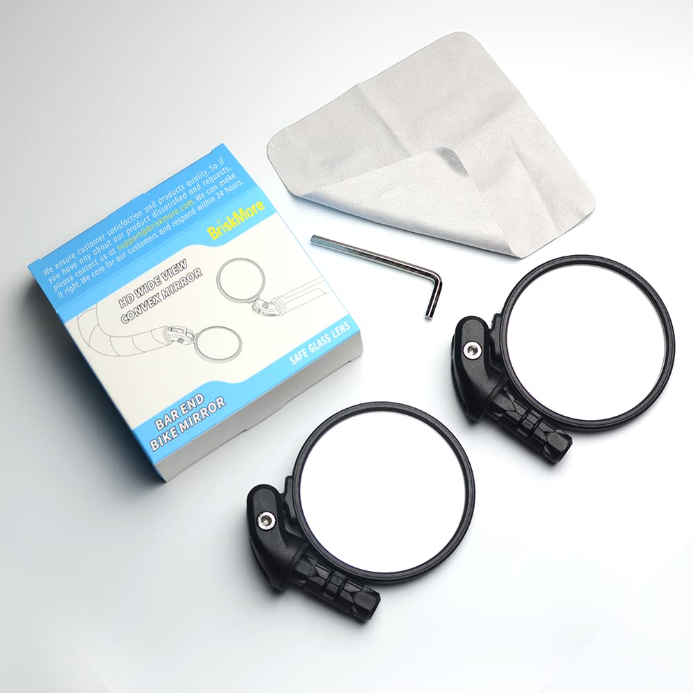 BriskMore Bike Handlebar Mirror,HD Glass Convex Lens Bicycle Rearview Mirror,Cycling Rear View Mirror, Adjustable Handlebar Wider View Bicycle Mirror for Scooter Road Mountain Bikes