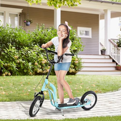 Aosom Youth Scooter Front and Rear Caliper Dual Brakes 12-Inch Inflatable Front Wheel Ride On Toy for Age 5+, Beige