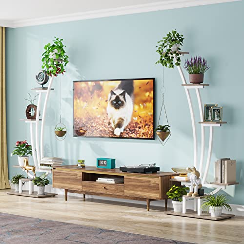Tribesigns 6-Tier Tall Indoor Plant Stand Pack of 2, Metal Curved Display Shelf with 2 Hanging Hooks, Multi-Purpose Bonsai Flower Pots Plant Rack for Indoor, Garden, Balcony, Living Room