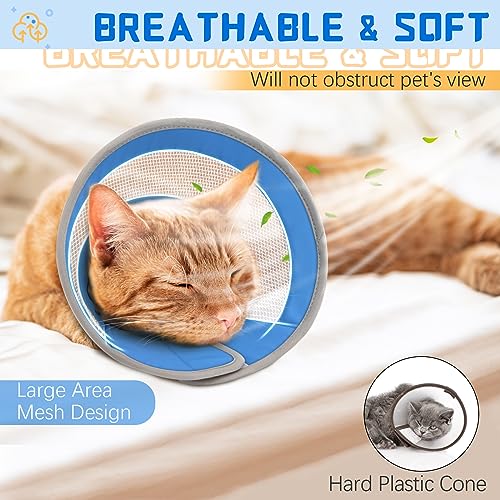 GoGoPaw Cat Cone, Breathable Cat Cone Collar Soft, Adjustable Cat Cone to Stop Licking, Water Resistant Neck Cone for Cats with Air Mesh, Protective Cat Recovery E Collar for Cat Kitten(Blue,S-2