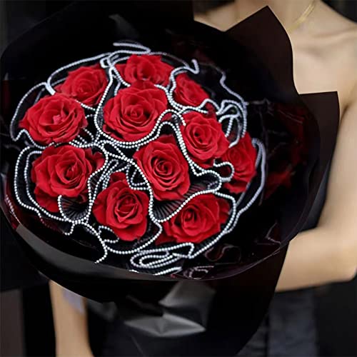 BENECREAT 4.37 Yards Black Flower Wrapping Mesh Paper, Pearl Edge Bouquet Packaging Paper Wrinkled Translucent for Wedding Decor, Florist Supplies Wedding Festival Gifts Packaging