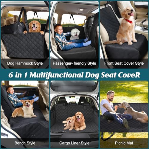 HEELE Back Seat Extender for Dogs, Hard Bottom Car Seat Cover with Mesh Window and Pocket for Traveling and Camping with Pets, Dog Hammock for Car Waterproof and Nonslip, Suitable for Car SUV