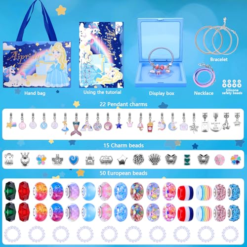 AIPRIDY Charm Bracelet Making Kit,Unicorn Mermaid Crafts Gifts Set Can Inspires Imagination and Creativity,Jewelry Making Kit Perfect Gifts for Girls 5-12 Years Old (104 Pieces)