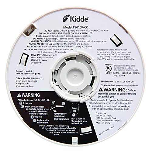 Kidde Smoke Detector & Carbon Monoxide Detector Combo with 10-Year Battery,White