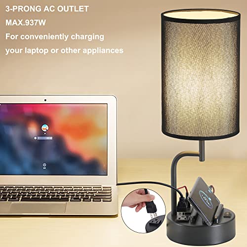 Dreamholder Table Lamp with 3 USB Charging Ports, Modern Desk Lamp with AC Outlet and Phone Stands, Perfect Bedside Lamp for Bedroom, Living Room, Office (Pack of 2)