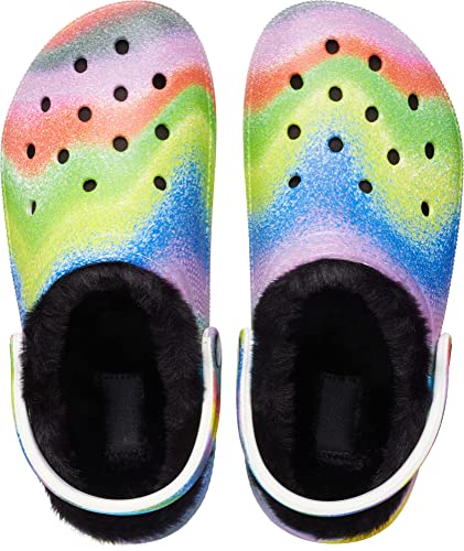 Crocs Unisex-Adult Classic Tie Dye Lined Clogs | Fuzzy Slippers, Powder Blue/Multi, 12 Women/10 Men