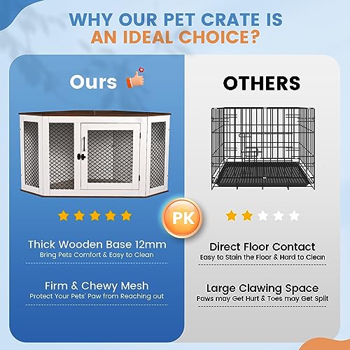 BOEASTER Corner Dog Crate Furniture, Wooden Dog Kennel End Table with Door Furniture Style Dog House Pet Crate Indoor Use for Small Medium Dogs