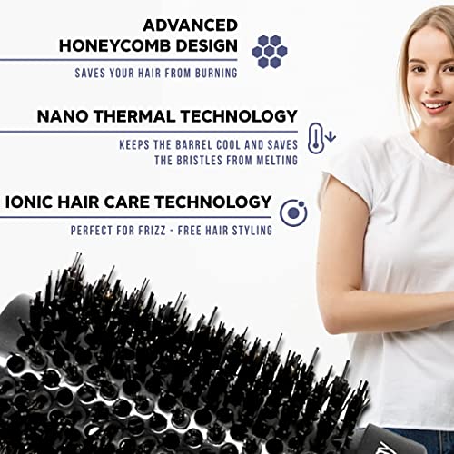 Herbishh Ceramic Thermal Round Brush for Blow Drying, Professional Heat Resistant & Anti Static Round Ionic Hair Brush Design, Nylon Teeth & Bristles (32), White, 1 Count